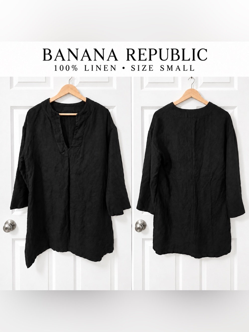 Banana Republic Black Linen V-Neck Dress